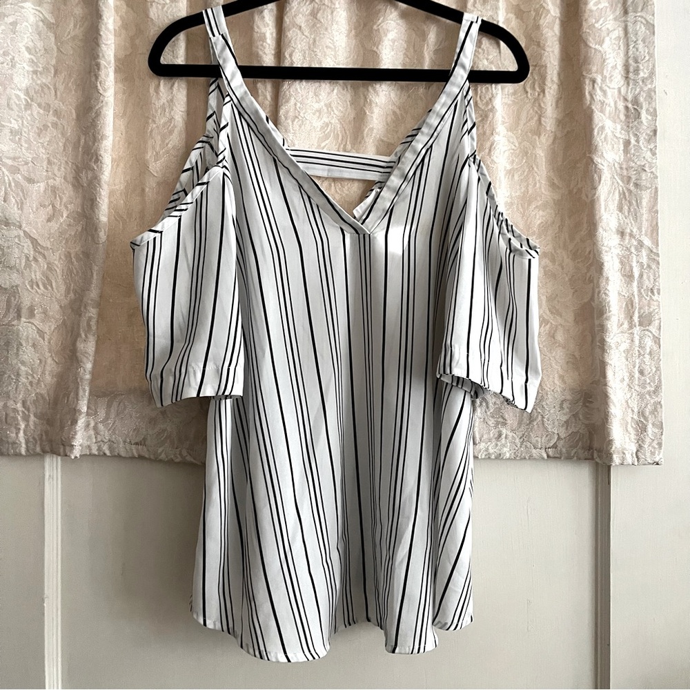 Sienna Sky Cold Shoulder Stripped Blouse